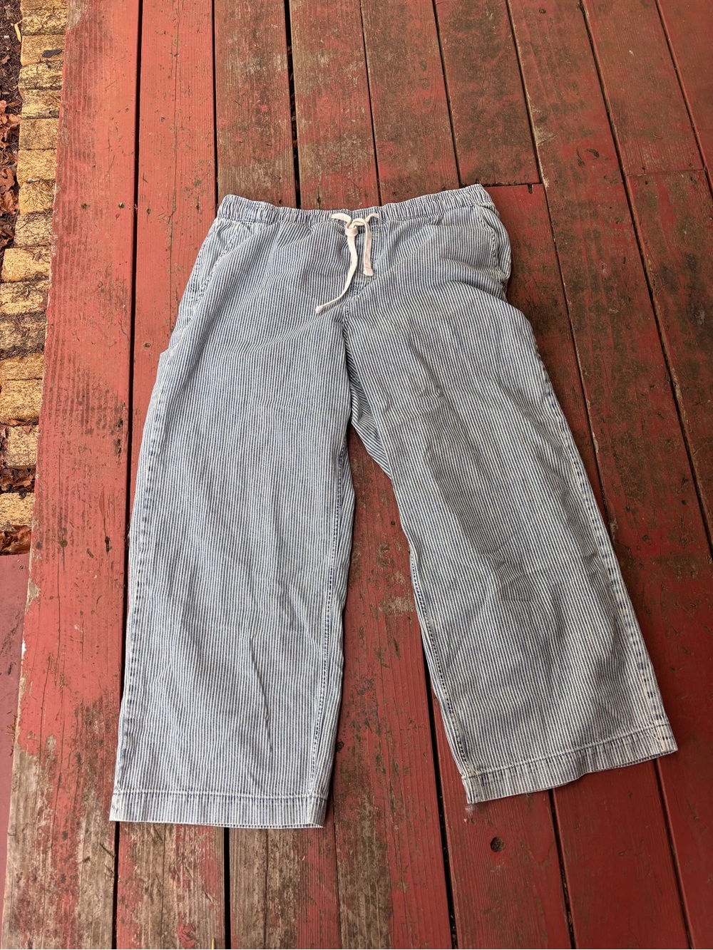 GAP Blue and White Striped High-Rise Wide-Leg Pants